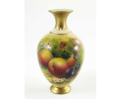 H Ayrton for Royal Worcester, a fruit painted vase, circa 1927, shouldered ovoid form, decorated with apples and grapes, puce