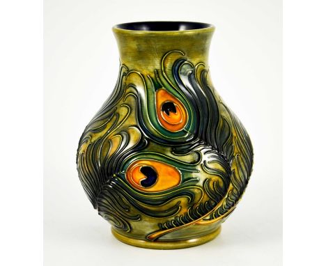 Rachel Bishop for Moorcroft, a Phoenix or Peacock Feathers vase, 1996, baluster form, impressed marks, painted by Anji Davenp