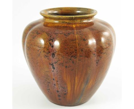 Pilkington, a Royal Lancastrian aventurine glazed vase, 1909, lobed shouldered form, with everted rim, impressed marks, 2787,