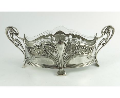 WMF, a Jugendstil silver plated and glass centrepiece bowl, model 352, relief moulded and pierced with sinuous tenrils and be