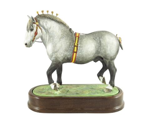 Doris Lindner for Royal Worcester, a porcelain model of a Percheron Stallion, decorated in coloured enamels and raised on ova