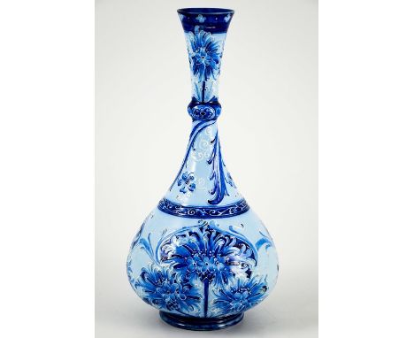 William Moorcroft for James MacIntyre, a Florian Ware Cornflower bottle vase, circa 1901, onion form with elongated knopped n