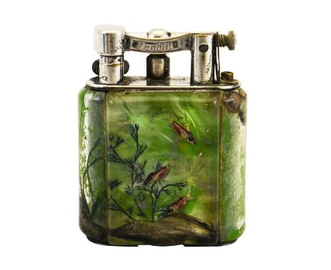 Ben Shillingford for Alfred Dunhill, a service size aquarium lighter, circa 1950s, reverse etched and painted lucite, with si