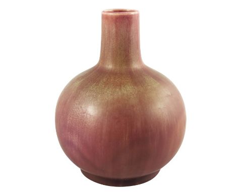 Pilkington, a Royal Lancastrian vase, circa 1903, onion form, matte drip glazed draining pink to red, printed and impressed m