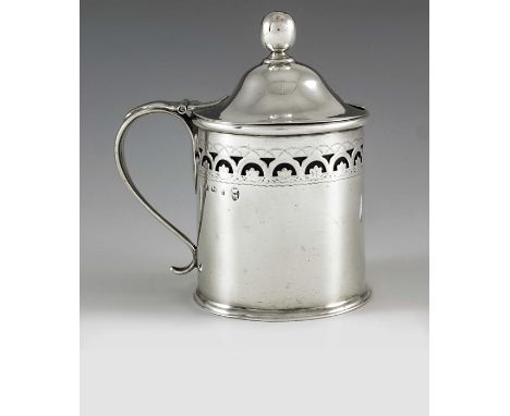John Watson, Sheffield 1802, a George III silver mustard pot, cylindrical form, decorated with a reticulated bright cut band 