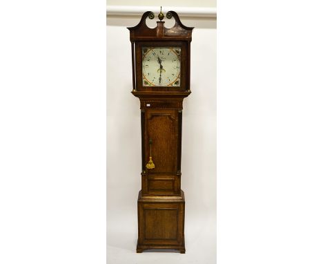 A George III oak and mahogany crossbanded longcase clock, William Peacock of Banbury, 30 hour movement, the 12 inch dial with