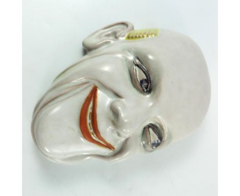 A Goldscheider wall mask of a laughing clown, 6640, impressed marks, 19.5cm length