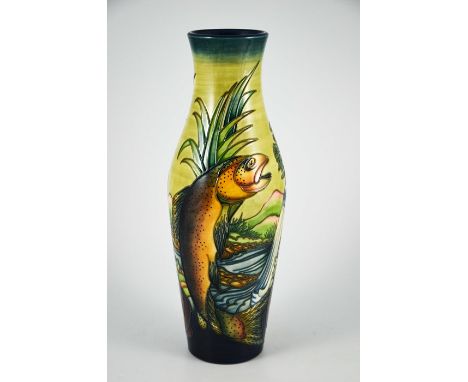 Philip Gibson for Moorcroft, a Trout vase, circa 1998, elongated shouldered form, impressed mark and monogram, 42cm high