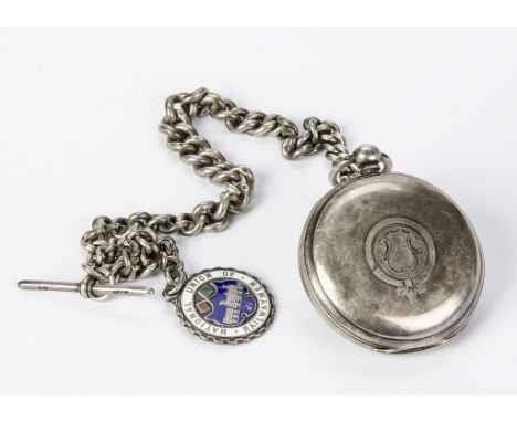 A Victorian Pocket Watch with National Union of Railwaymen Enamelled Fob: by Edward Hickman, with hallmarked silver case with