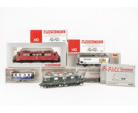 Fleischmann HO Gauge Locomotives and Rolling Stock: comprising Fleischmann 'FMZ 64347' Bo-Bo Electric Locomotive in DB deep p