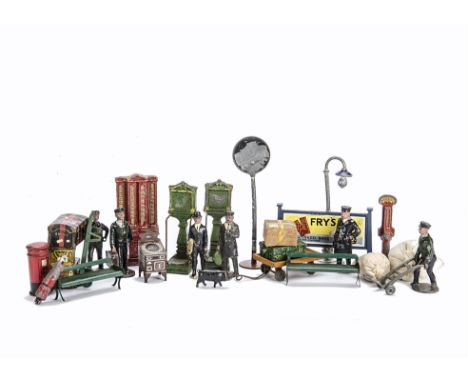 O Scale Platform Accessories by Hornby and others: including Stationmaster, Porters, Luggage, Platform Machines , a small pig