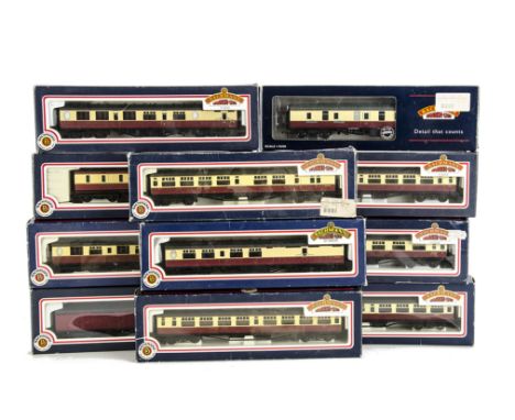 Bachmann 00 Gauge BR Coaching Stock: mostly in carmine/cream livery, including 5 assorted Bulleid coaches and 5 Thompson's (o