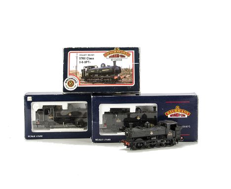 Three Bachmann 00 Gauge BR (ex-GWR) Pannier Tank Locomotives: comprising 31-901, no 5796 in BR black, 32-201 no 8763 in lined