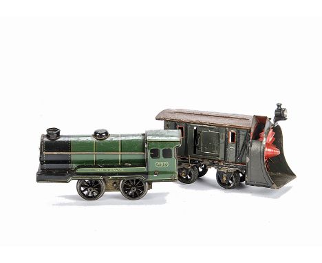 Vintage O Gauge items: A Mettoy 3-rail electric no 490 locomotive in green, F-G, slight rusting to steel parts, lacks tender,