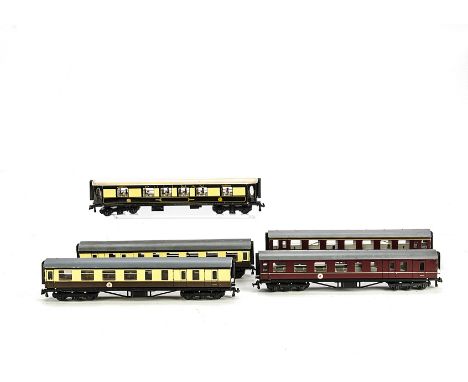 Trix Twin Railway 00 Gauge Scale Length Coaching Stock: Late examples with lights and/or interior detail, including four in W