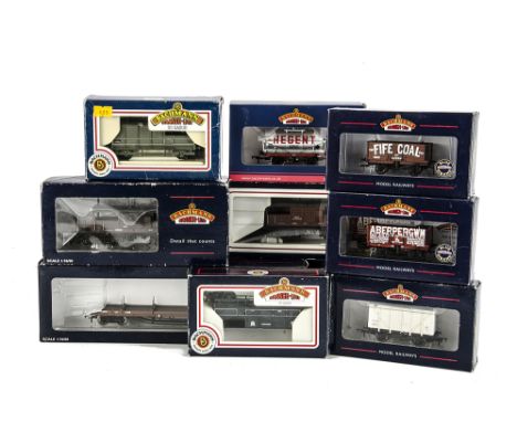 Bachmann 00 Gauge Freight Stock: Ten assorted wagons, including LMS bogie bolster wagons (2), 'Queen Mary' brake vans (2 diff