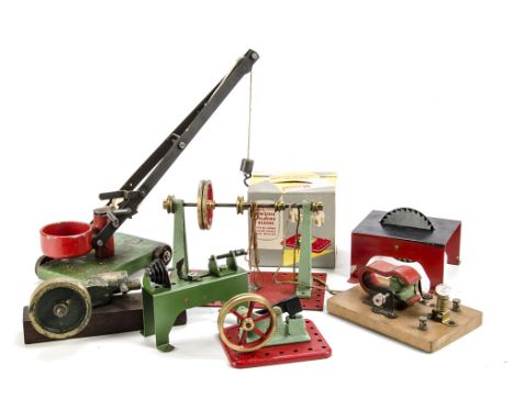 A Collection of Mamod and other Period Small Steam Engine Accessories: including Mamod Lineshaft and Steam Hammer, both early