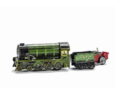 An uncommon Brimtoy or Similar 'George V' O Gauge Clockwork Locomotive and other items:  in GWR green with neatly printed 4-6