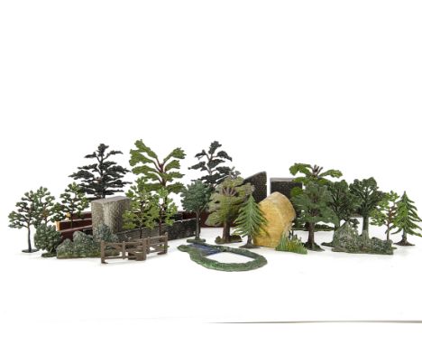 A Collection of Lead and other Trees and Scenic Accoutrements:  suitable for use with vintage model railways, including trees