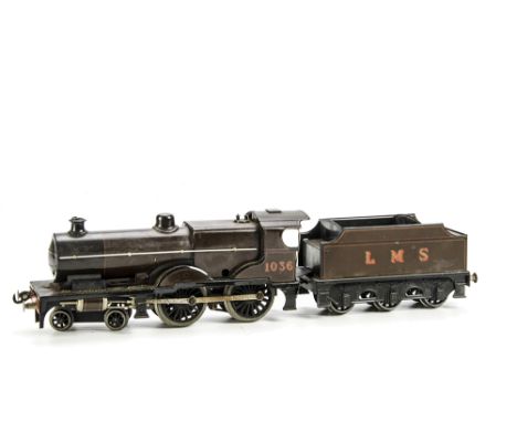 A Bassett-Lowke O Gauge 3-rail Electric LMS Compound Locomotive and Tender: in LMS chocolate-maroon as no 1036, G-VG, general