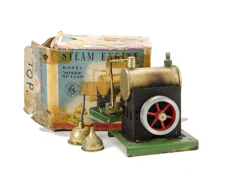 A Signalling Equipment Ltd (SEL) Minor No 1520 Live Steam Spirit-fired Stationary Engine: with brass-finish boiler, black fir