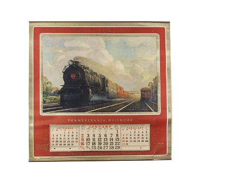 A Rare and Original Pennsylvania Railroad 1938 Hanging Calendar: approx 29" square, incorporating colour print of 4-6-4 locom