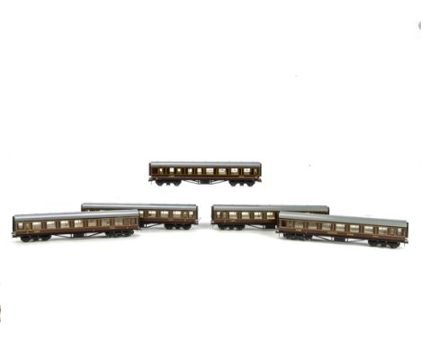 Trix Twin Railway 00 Gauge Scale Length Coaching Stock: a rake of pre-war LMS coaches comprising Dining Car, Ist Class saloon