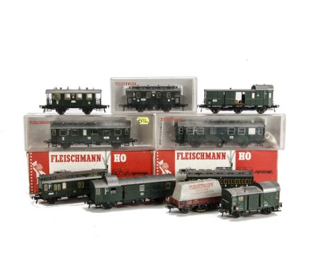 An assortment of Fleischmann HO Gauge Rolling Stock: including 5 late DB 6-wheel coaches, 4 earlier/clerestory 6-wheel coache