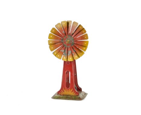 An Uncommon Plank Steam Engine Accessory Windmill/Stamping machine: with windmill/fan blades approx 5½" diameter and drive pu