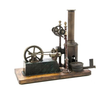 A Carette Hot Air Engine with Lineshaft: 1911 Catalogue reference 143/3 (page 19), with maroon castings, mottled green engine
