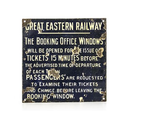 A Pre-Grouping 'Great Eastern Railway' Booking Office Enamel sign: measuring approx 11" x 11", the lettering in cream on a de
