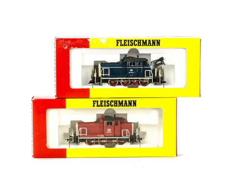 Two Fleischmann HO Gauge DB Diesel Locomotives: 0-6-0 Shunting locomotives with ref's 4224 and 4227, in red/grey as no 361-63