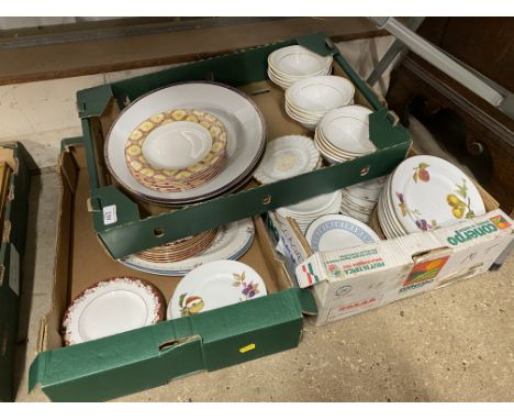 Three boxes of various plates to include Royal Worcester "Evesham"