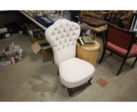 A Victorian button down upholstered bedroom chair 