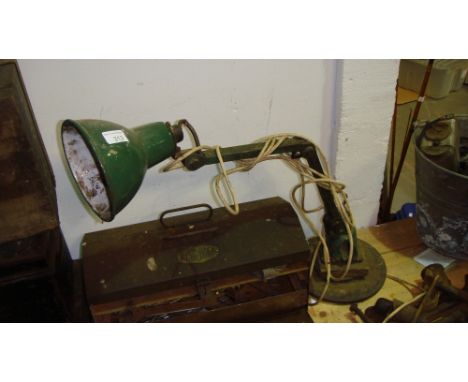 Vintage industrial desk mounted lamp with enamel shade