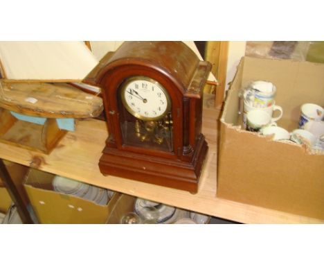 Early 20th century mantle clock in mahogany case by Eureka Clock Co. Ltd., battery operated, enamelled dial, No 9390, Pat No.