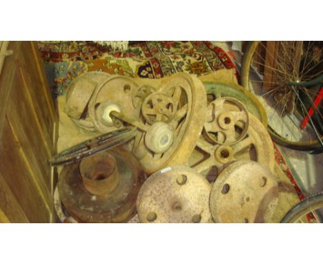 Assorted stationary engine and other cast iron wheels