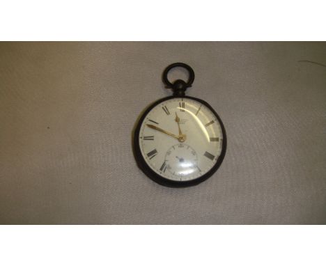 Silver case pocket watch with painted enamel dial and subsidiary second hand 
