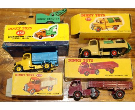 4 Dinky Toys. Electric Articulated Lorry - Hindle-Smart Helecs (30w). In BR maroon livery. Bedford Refuse Wagon (252). In faw