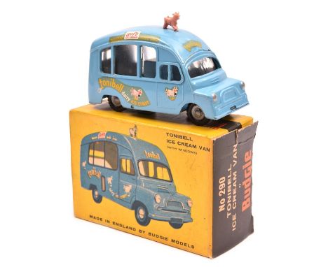 A scarce Budgie Bedford Tonibell Ice Cream Van No.290. In light blue with plastic cow to roof, 'Tonibell Dairy Ice Cream' dec