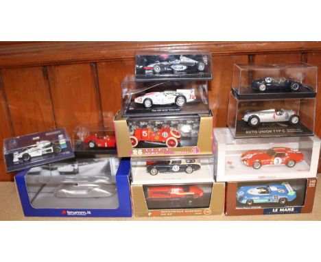 12 Various Makes Competition Cars. Including Hot Wheels 'Red Pack' 1949 Ferrari 125 F1. RN 8. Brumm Auto Union Type C 'Stream