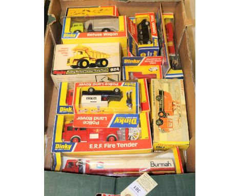 12 Dinky Toys. Aveling &amp; Barford Centaur Dump Truck (924). Jones Fleetmaster Cantilever Crane (970). Foden Fuel Tanker Bu