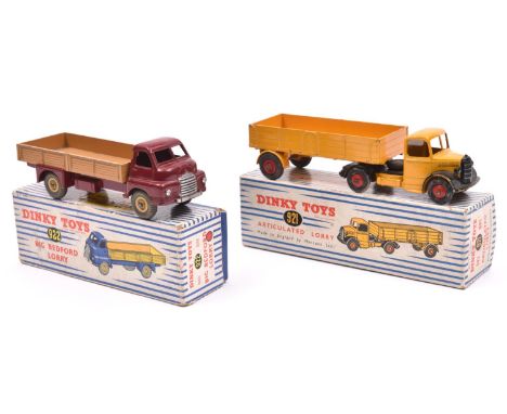 2 Dinky Toys. Bedford Articulated Lorry (921). In yellow with red wheels. Together with Big Bedford Lorry (922). In maroon wi