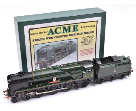 An O gauge kitbuilt brass model of a BR rebuilt West Country Class 4-6-2, Sidmouth 34010, in lined green livery from a kit by