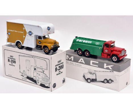 5 First Gear 1:34 1950's-60's American Trucks. 1951 Ford F6 Dry Goods Van, 'Bardahl'. 1957 International R-190 with Dry Goods