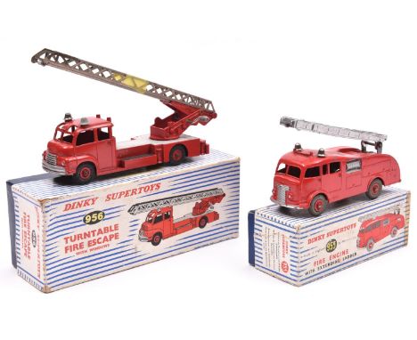 2 Dinky Supertoys. Fire Engine with Extending Ladder (955). Commer in red with red wheels and silver ladder. Together with Tu