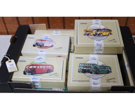 15 Corgi. 8x AEC Regal, Grey Cars, SUT, Grey Green, Oxford, Rosslyn, Hanson, Hardings and RW Carney. 2x Leyland Tiger, Ribble