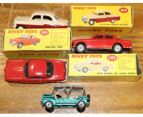 4 Dinky Toys. Vauxhall Cresta Saloon (164). In cream and red. Volvo 122S (184). In red with cream interior. Alfa Romeo 1900 S