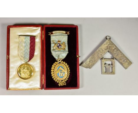 A Quantity of Masonic Jewels, including a 'Decimus Quintis' from Burdett Coutts Lodge, inscribed 'Presented by the brethren o