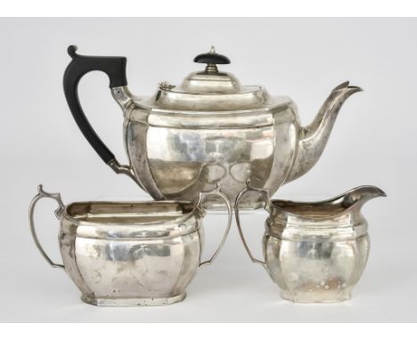 A George V Silver Rectangular Three-Piece Tea Service by Harrison Brothers &amp; Howson, Sheffield 1929, with angled corners 